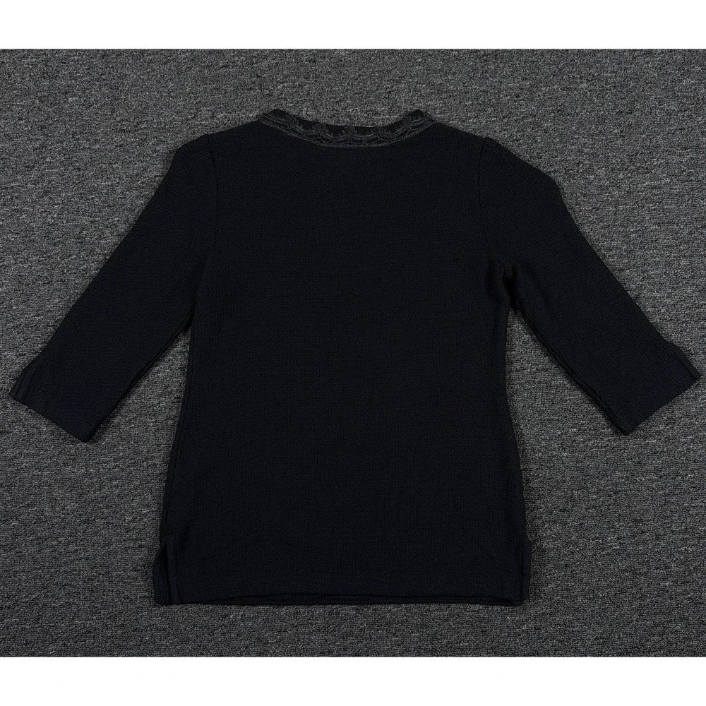 St John Sport Sweater Womens Medium Black Floral Henley Wool Pullover Tunic